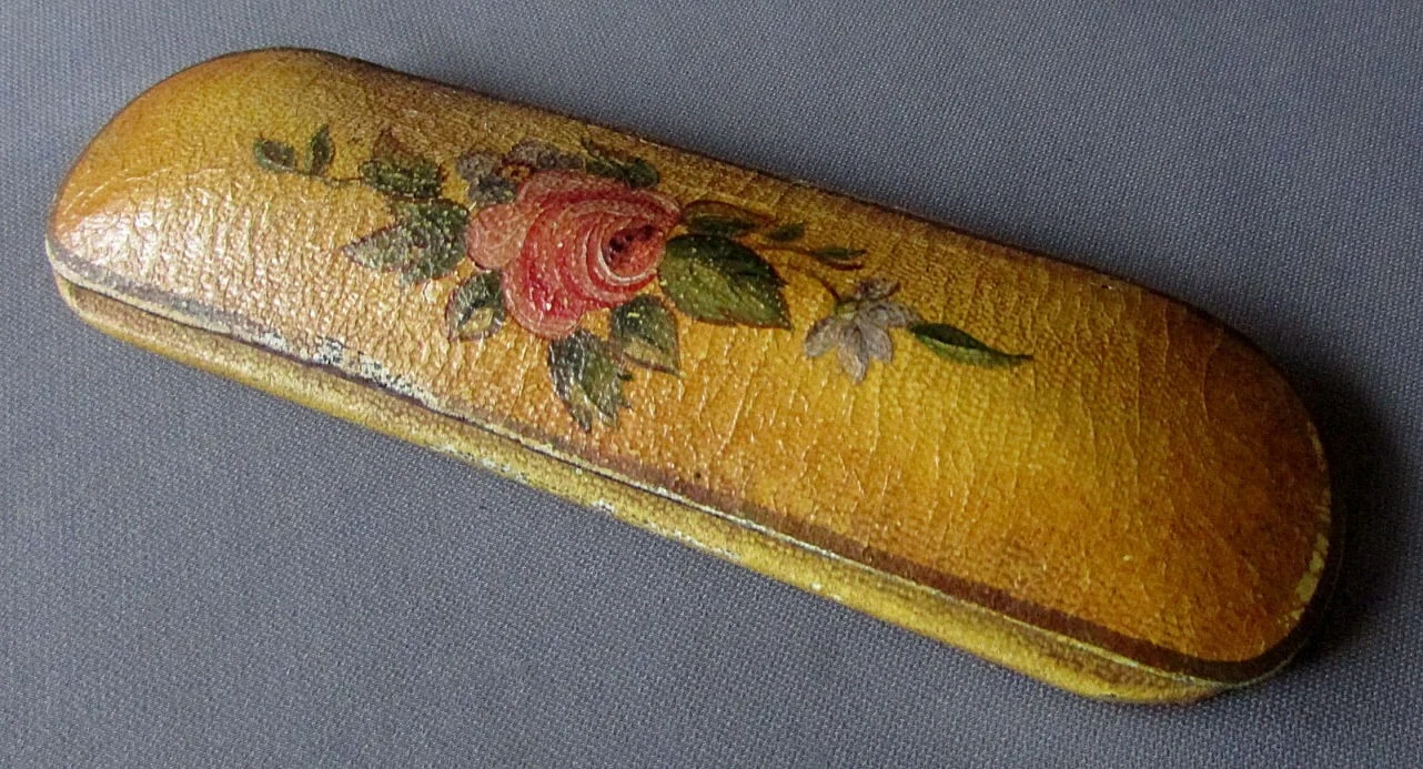 ANTIQUE 19th Century VICTORIAN ERA Hand Painted EYEGLASS CASE Spectacles
