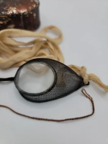 Antique 19th Century Wire Mesh Safety Glasses with Oval Tin Case. 2