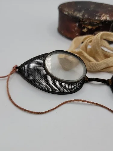 Antique 19th Century Wire Mesh Safety Glasses with Oval Tin Case. 4