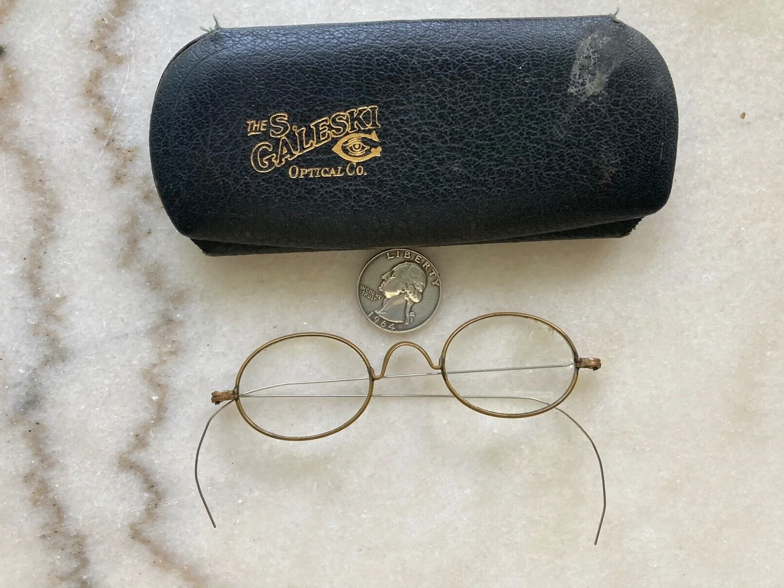 Antique BEN FRANKLIN OVAL Filled Frame Eyeglass STEEL CASED R/X SPECTACLES WIRE