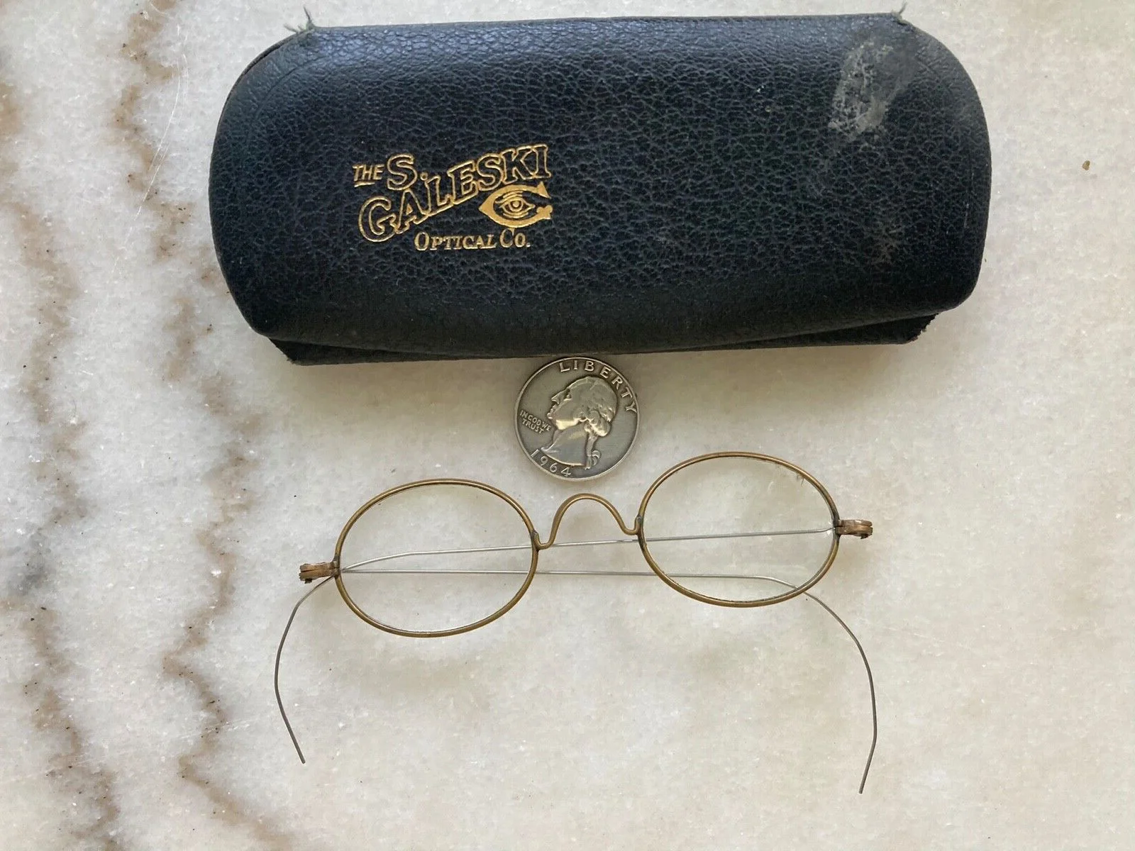 Antique BEN FRANKLIN OVAL Filled Frame Eyeglass STEEL CASED R/X SPECTACLES WIRE 3