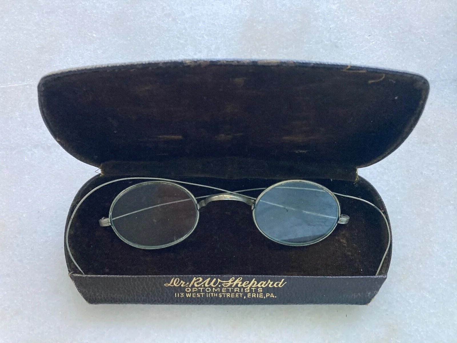 Antique BEN FRANKLIN OVAL VTG SILVER Frame R/X Eyeglass ERIE, PA STEEL CASED VG+ 4