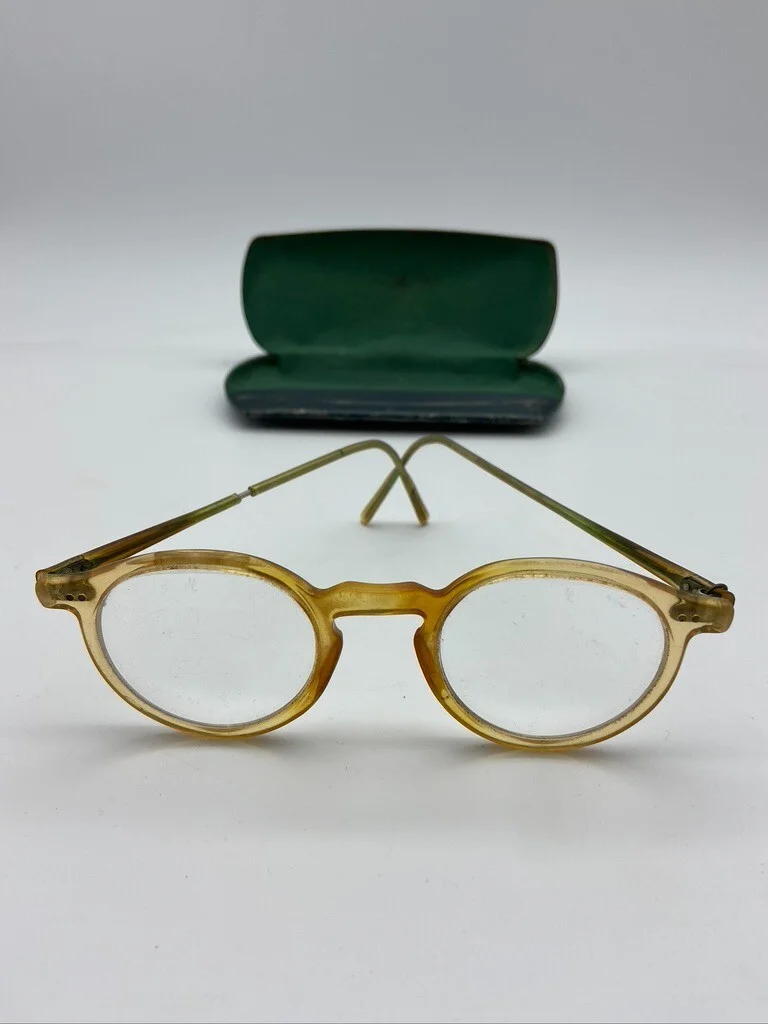 Antique B&L Bausch & Lomb Wire Frame Eye Glasses Cable Temple W Case