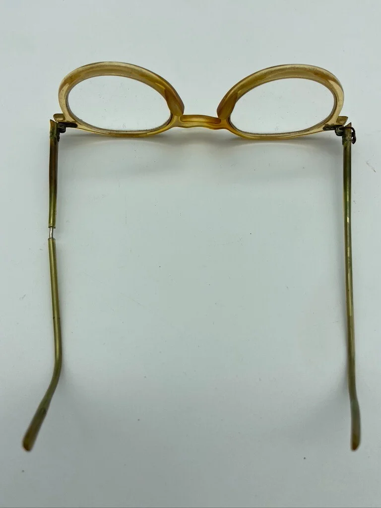 Antique B&L Bausch & Lomb Wire Frame Eye Glasses Cable Temple W Case 3