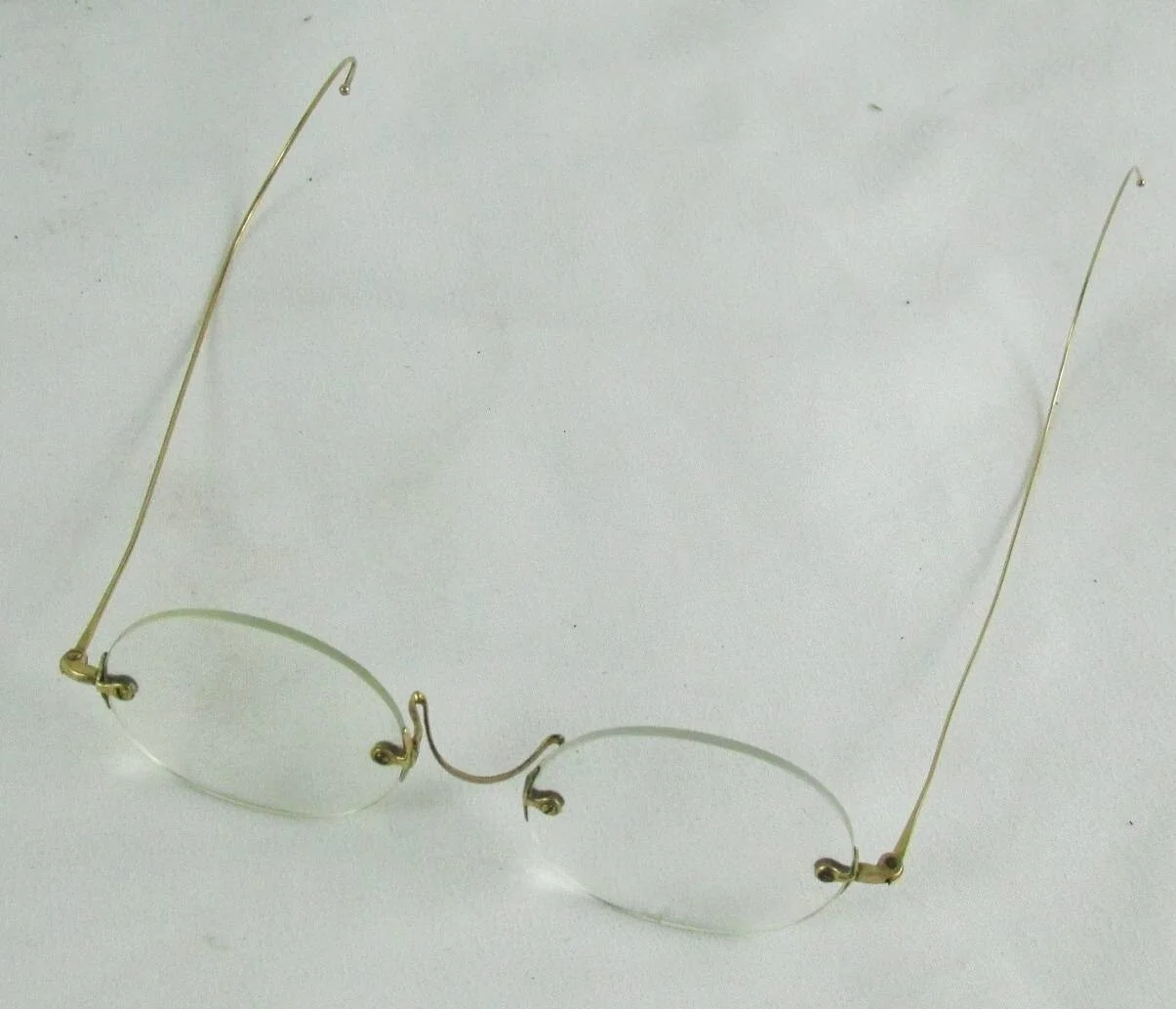 Antique Eyeglasses Rimless Eyeglasses Saddle Bridge Solid 10K Gold 2