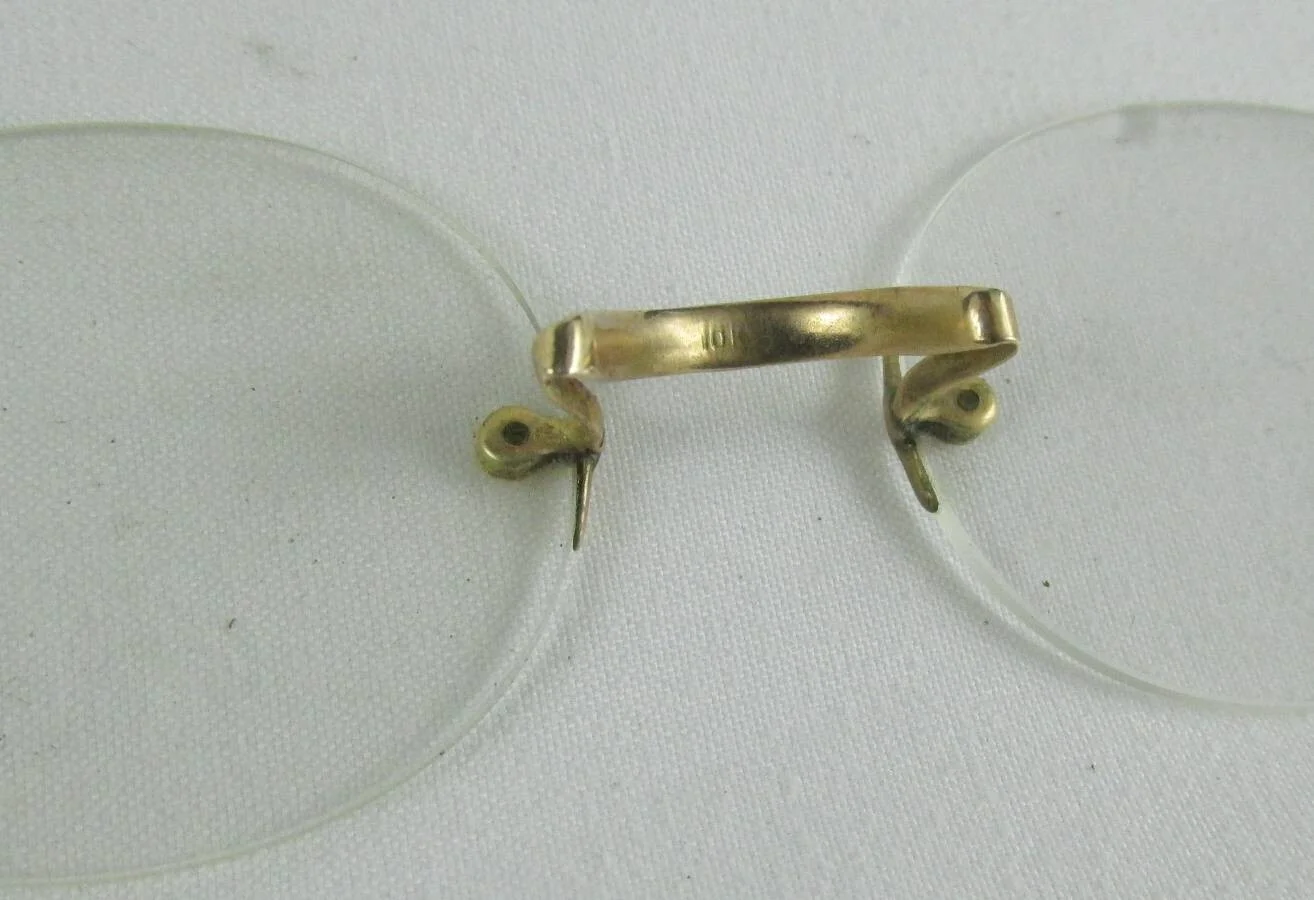 Antique Eyeglasses Rimless Eyeglasses Saddle Bridge Solid 10K Gold 3