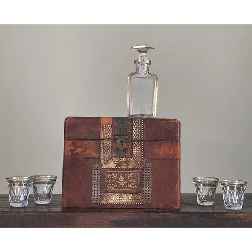 Antique French 19th Century Leather Tantalus