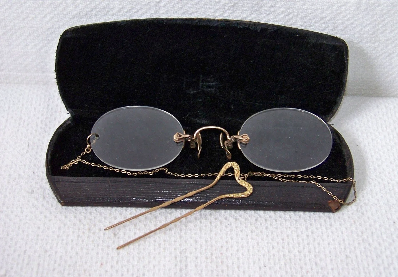 Antique G.F. SHUR-ON 9 Gold Filled Pince Nez Frameless Oval Eyeglass Spectacles