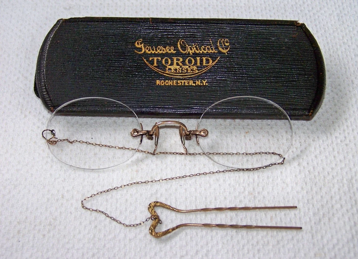 Antique G.F. SHUR-ON 9 Gold Filled Pince Nez Frameless Oval Eyeglass Spectacles 2