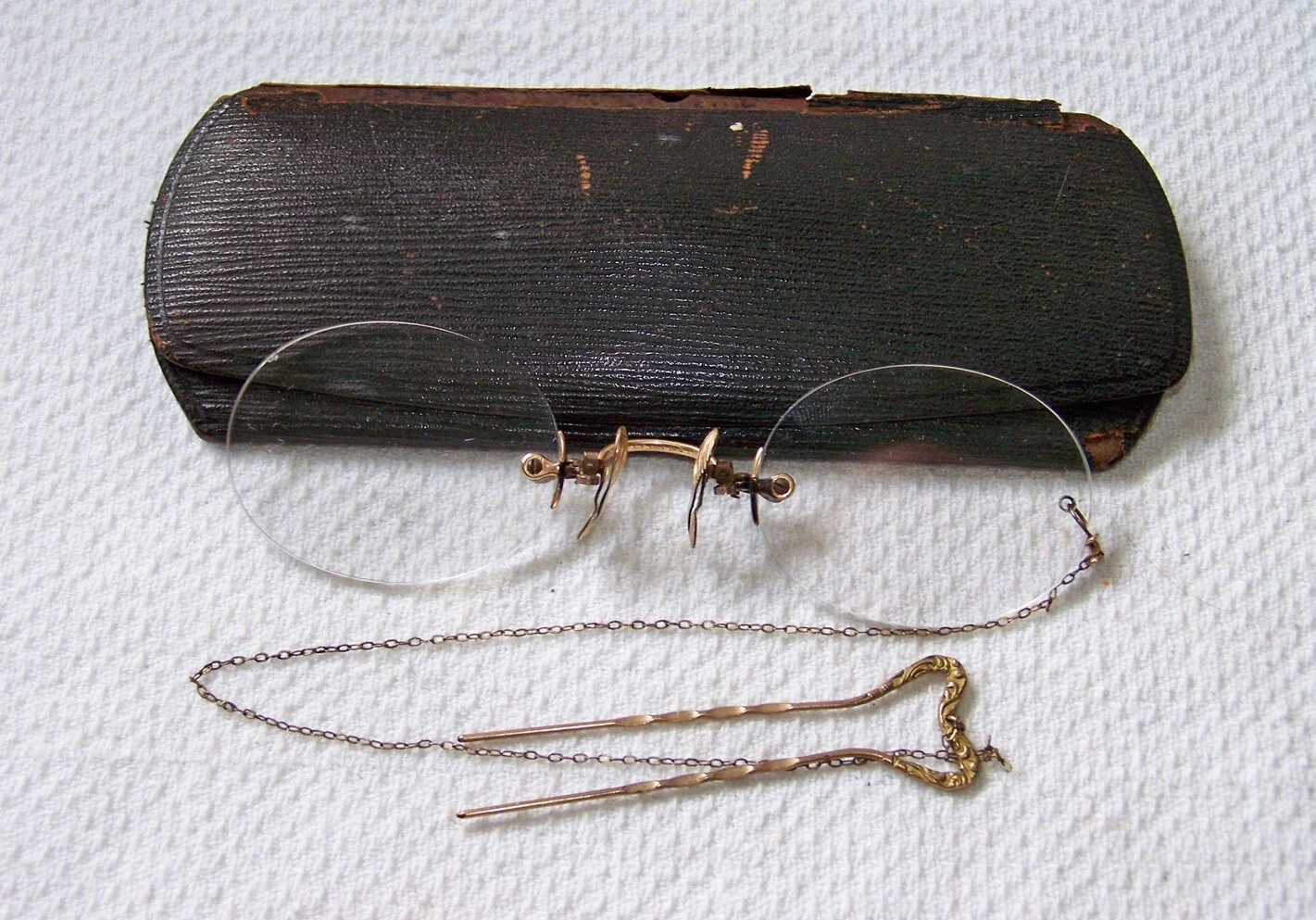 Antique G.F. SHUR-ON 9 Gold Filled Pince Nez Frameless Oval Eyeglass Spectacles 3