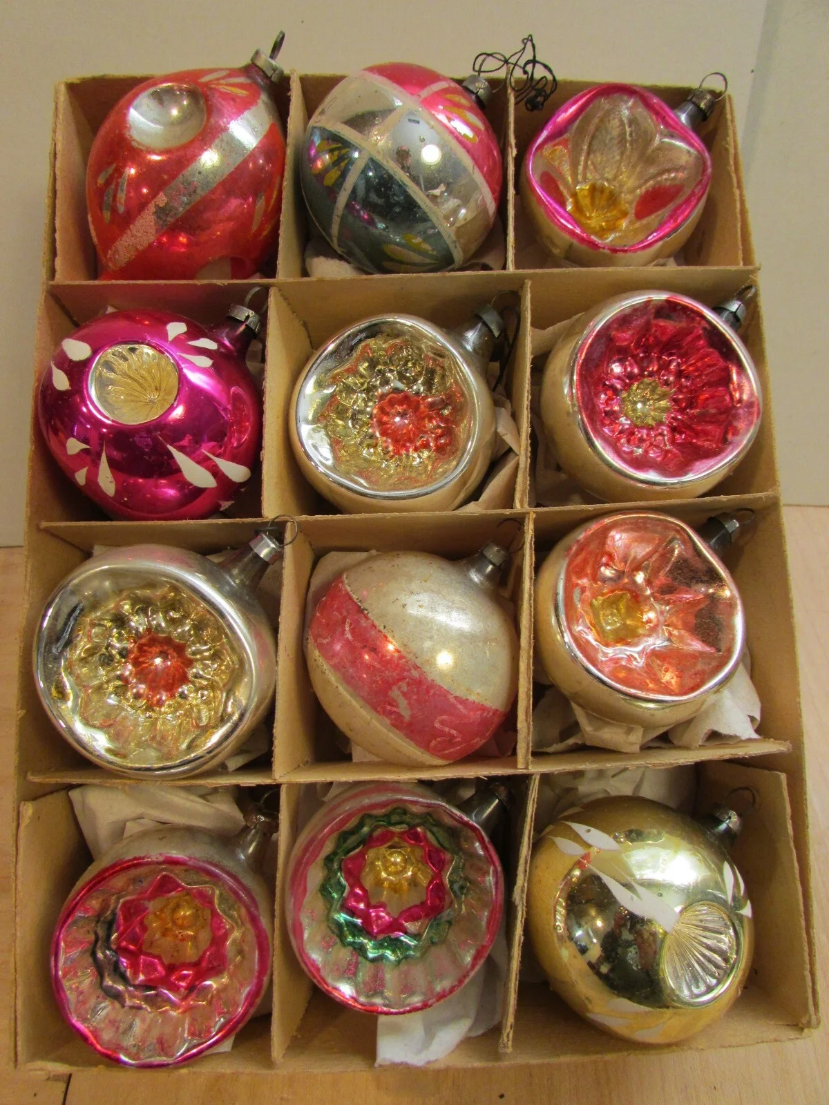 Antique German Mercury Glass Christmas Ornaments Fancy Indents