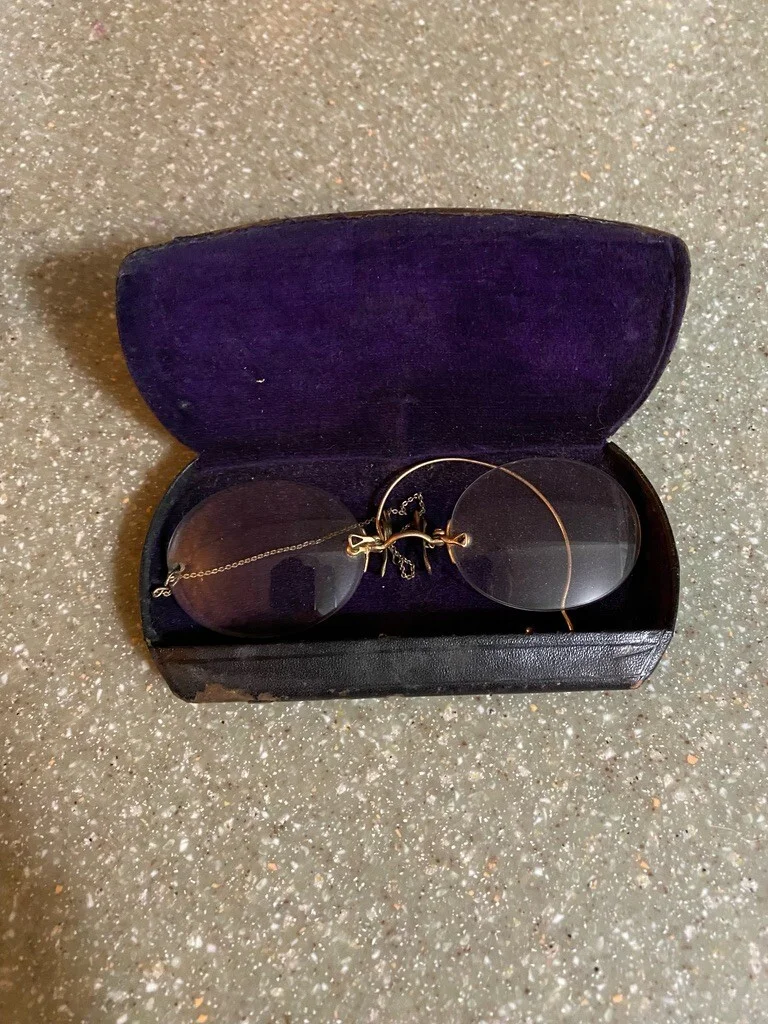 Antique Glasses Eyeglasses with Case and Chain 1900