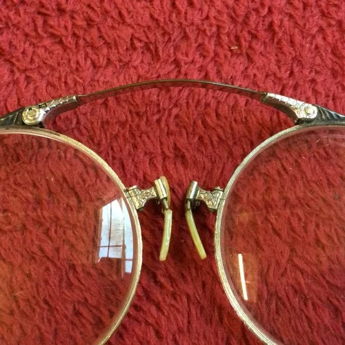 ANTIQUE GOLD HARD BRIDGE PINCE NEZ EYEGLASSES RIMLESS OVAL READING 3