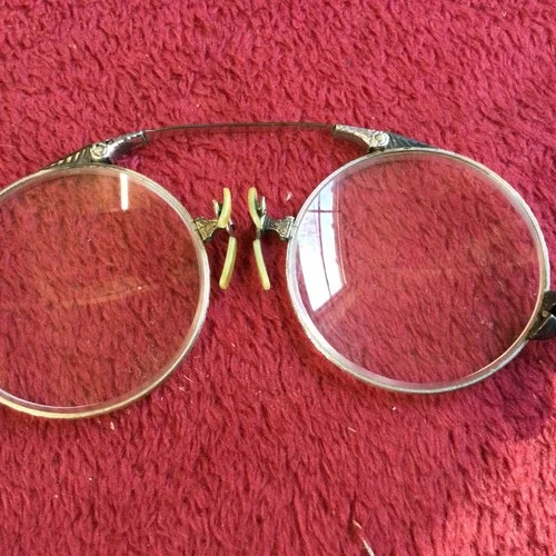 ANTIQUE GOLD HARD BRIDGE PINCE NEZ EYEGLASSES RIMLESS OVAL READING 4