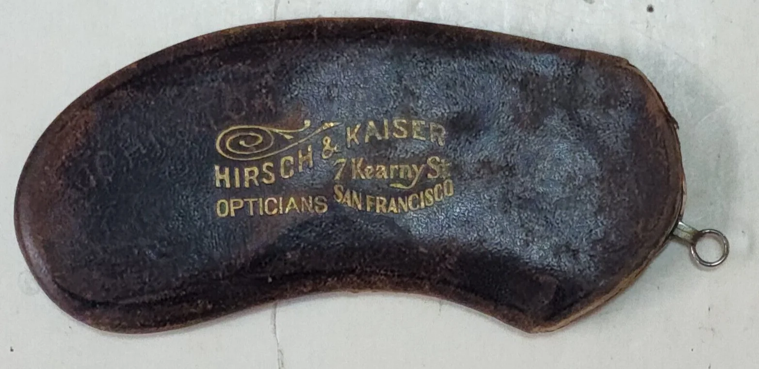 Antique Nose Pinch Bifocal Eyeglasses San Francisco Hirsch & Kaiser w/Leather Ca