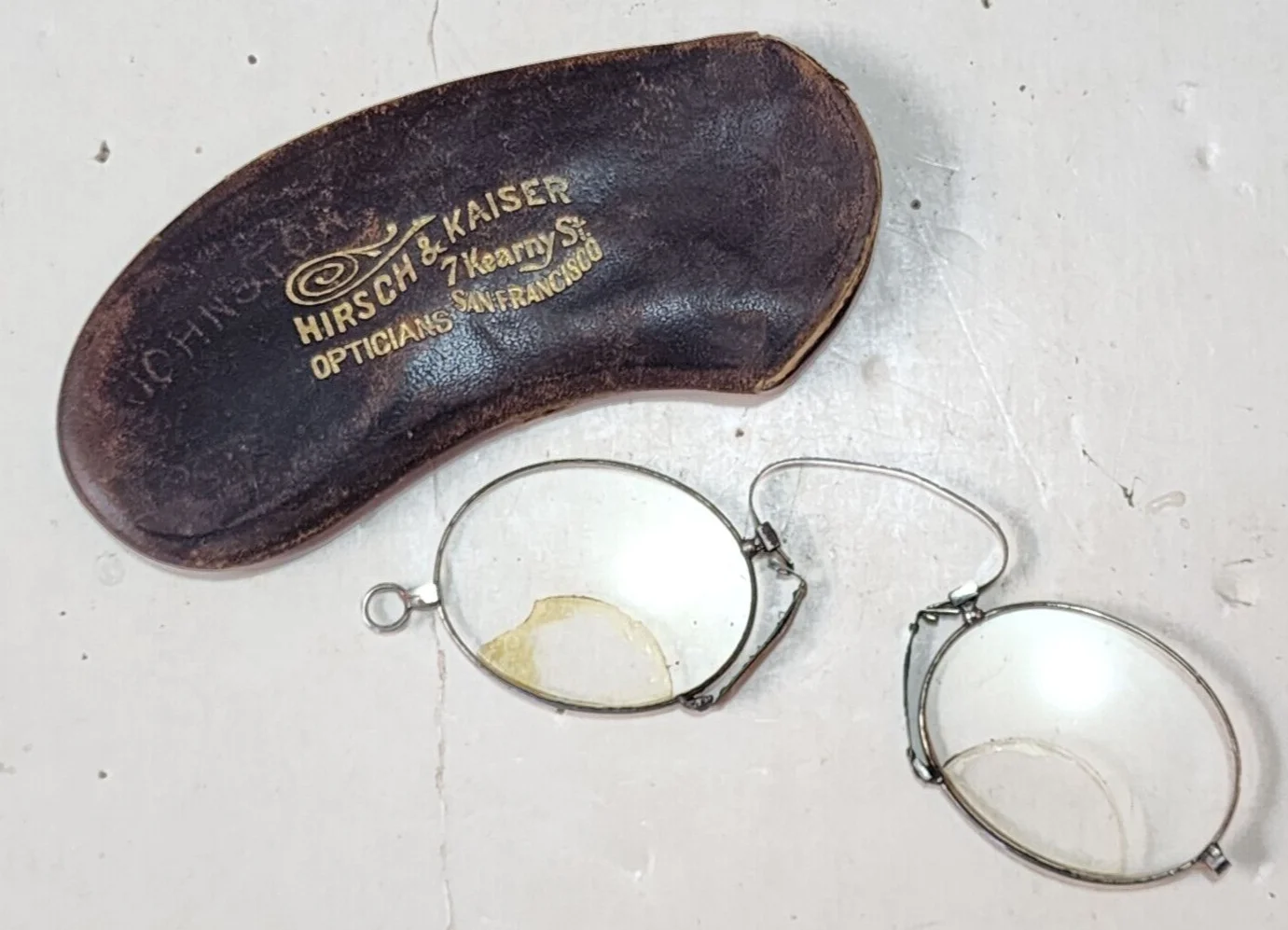 Antique Nose Pinch Bifocal Eyeglasses San Francisco Hirsch & Kaiser w/Leather Ca 2