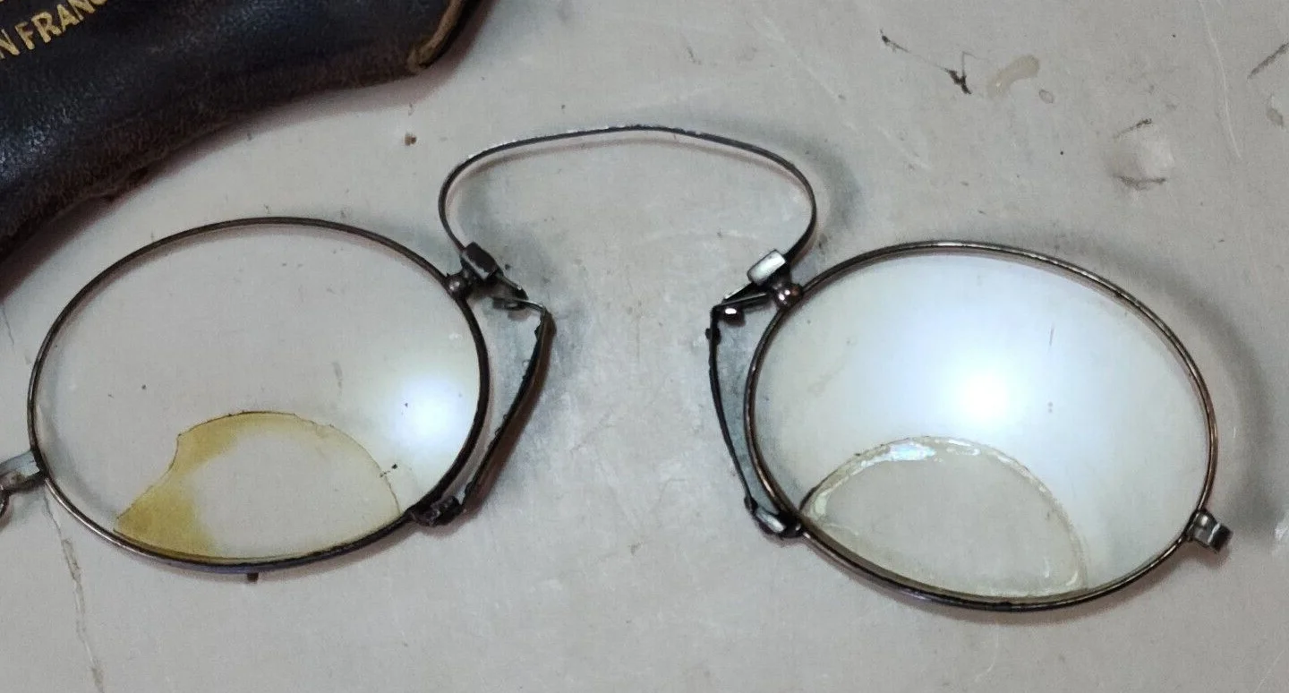 Antique Nose Pinch Bifocal Eyeglasses San Francisco Hirsch & Kaiser w/Leather Ca 3