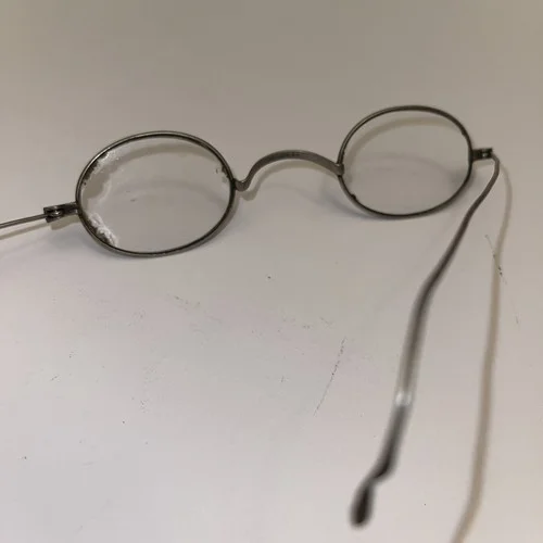 ANTIQUE OPTICAL SMALL LENS EYEGLASSES SPECTACLES SILVER FRAME Marked DR Haux 02 4