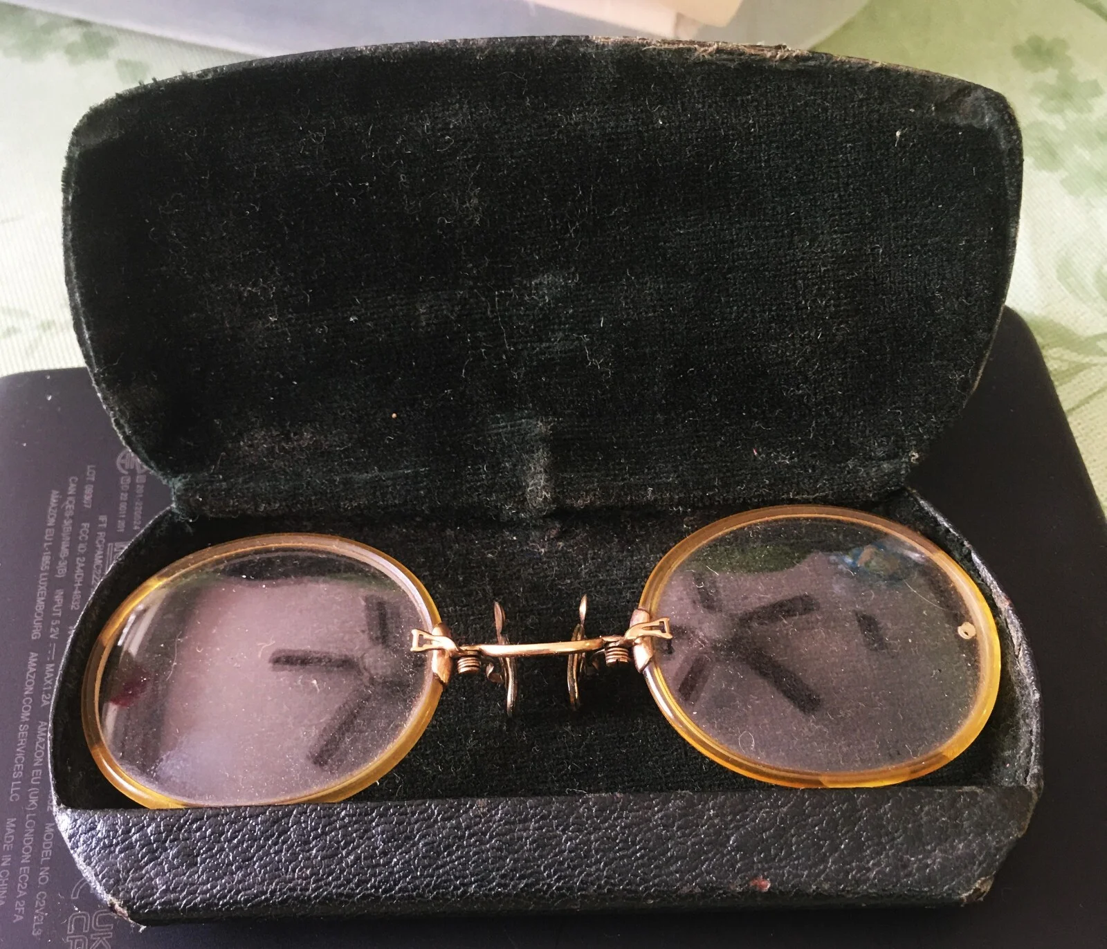 Antique Shur On Gold Filled Spring Bridge Eye glasses W/ Case Celluloid Frame