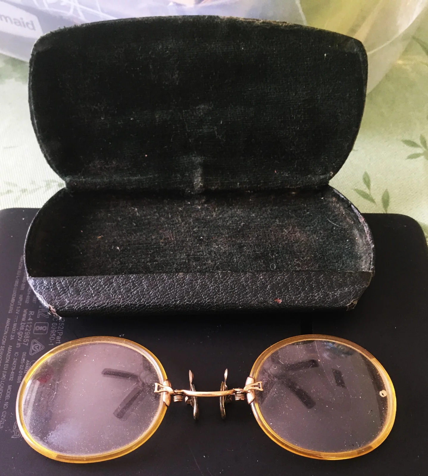 Antique Shur On Gold Filled Spring Bridge Eye glasses W/ Case Celluloid Frame 2