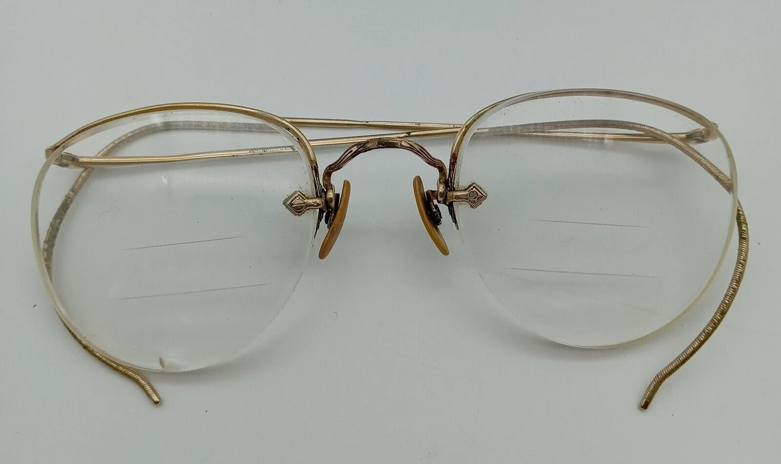 Antique Trifocal Eyeglasses 12k Gold Fill GF Leather Case Complete Rimless CHIP 2