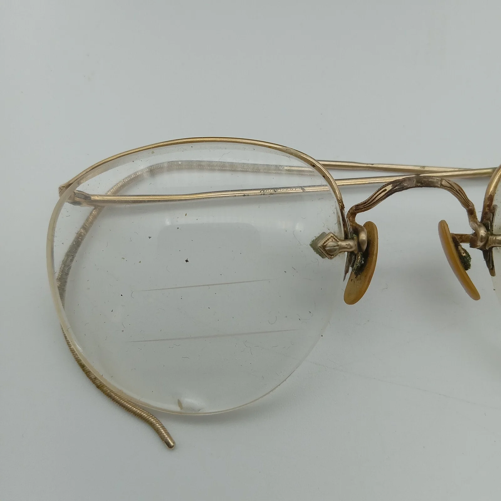 Antique Trifocal Eyeglasses 12k Gold Fill GF Leather Case Complete Rimless CHIP 3