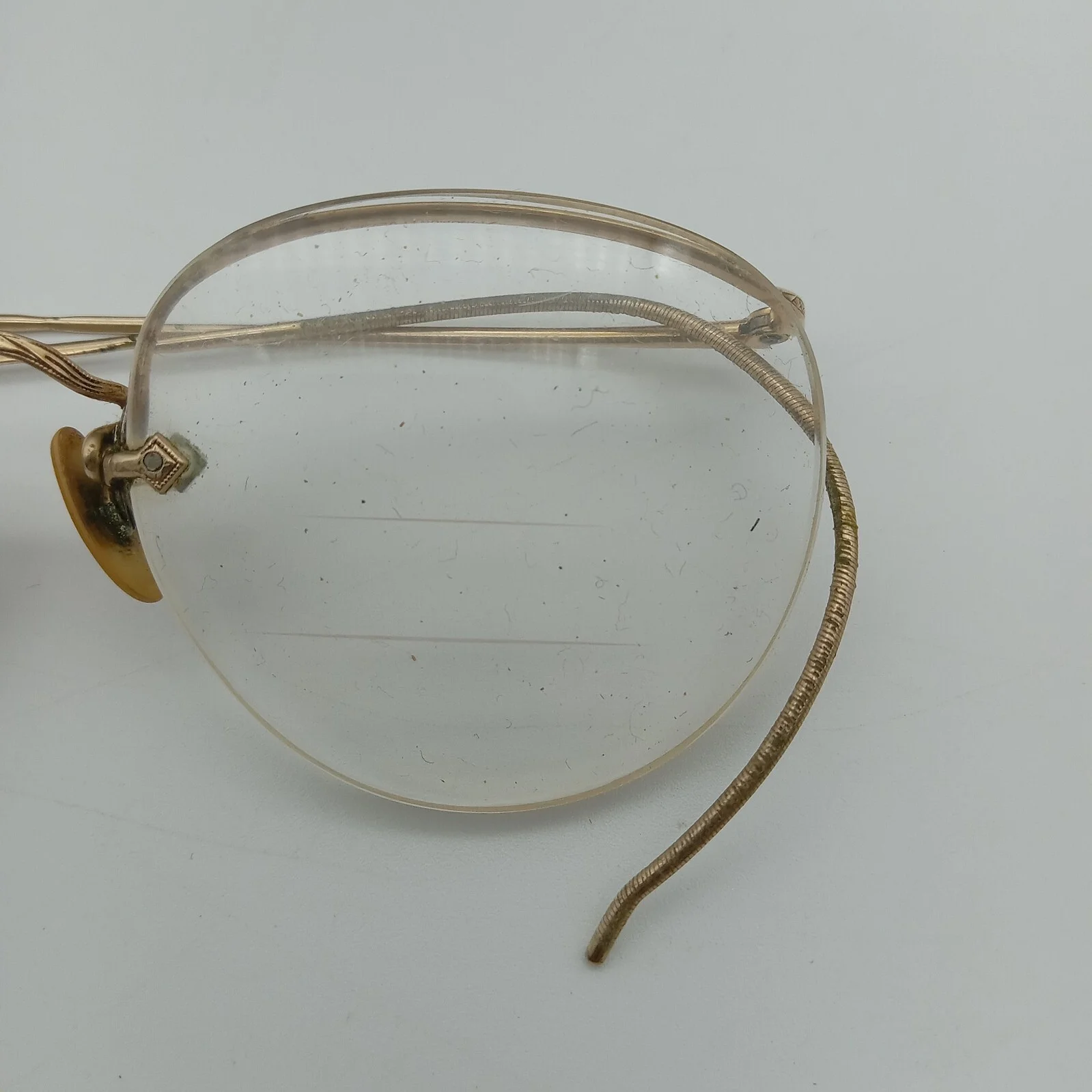 Antique Trifocal Eyeglasses 12k Gold Fill GF Leather Case Complete Rimless CHIP 4