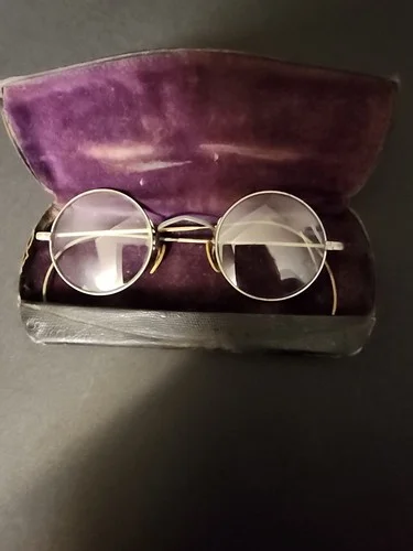 Antique Vintage Eye Glasses Spectacles Wire Frame with Case Steampunk Cosplay
