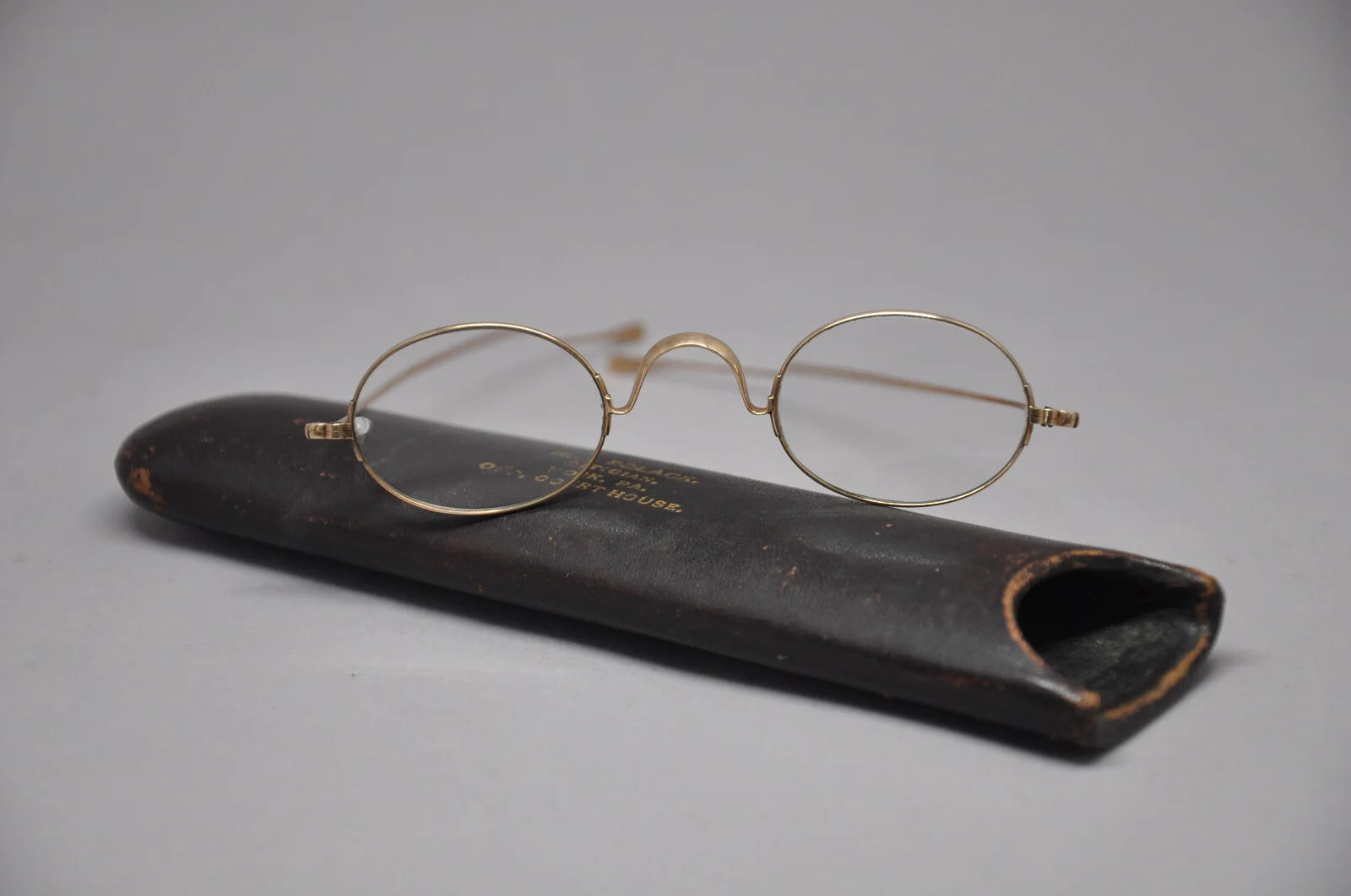 Antique Wire Frame Eyeglasses With Case Gold Color