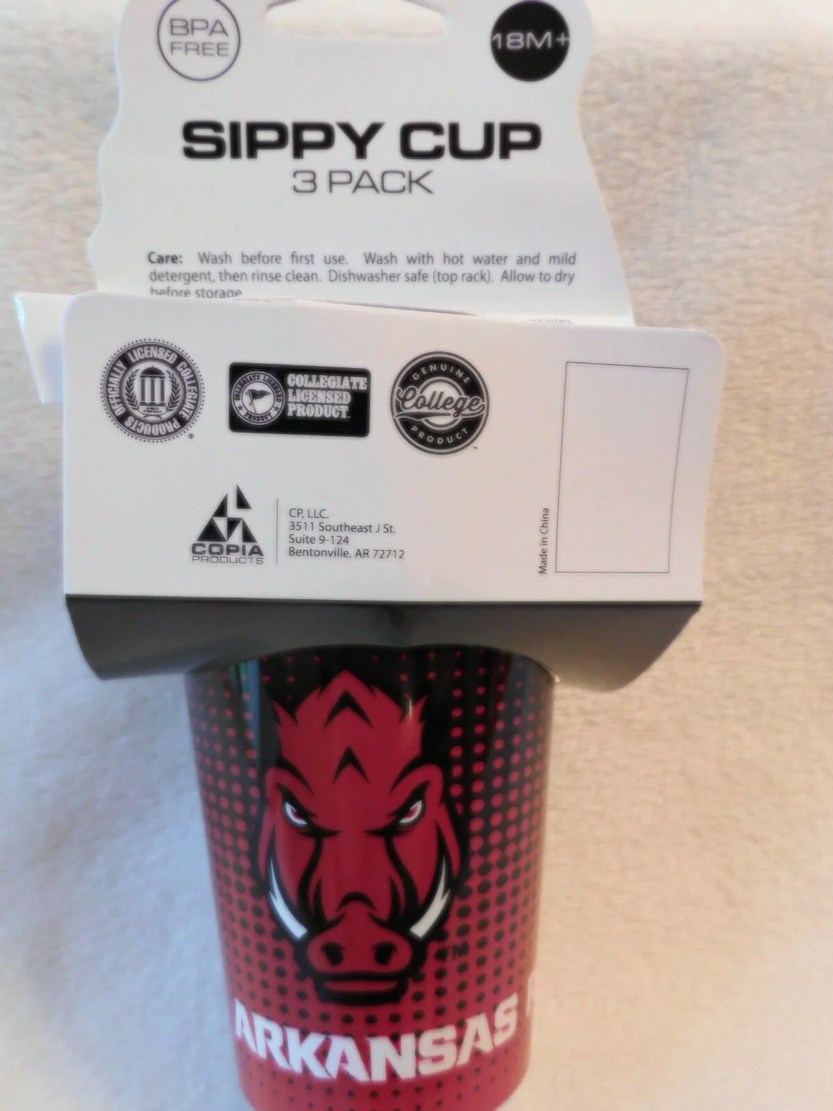 Arkansas Razorbacks Sippy Cups 3 Pack, BPA Free, Dishwasher Safe, 18 Months + 3