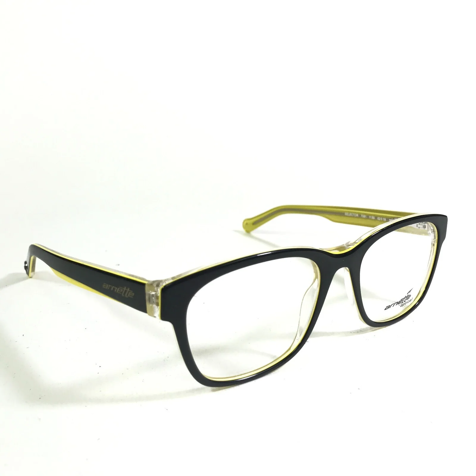 Arnette SELECTOR 7081 1139 Eyeglasses Frames Black Yellow Horn Rim 52-19-140 2