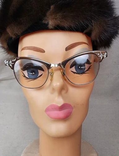 ART CRAFT 1950s Silver Cat Eye Eyeglass Frames Rhinestones USA Gold Filled Retro