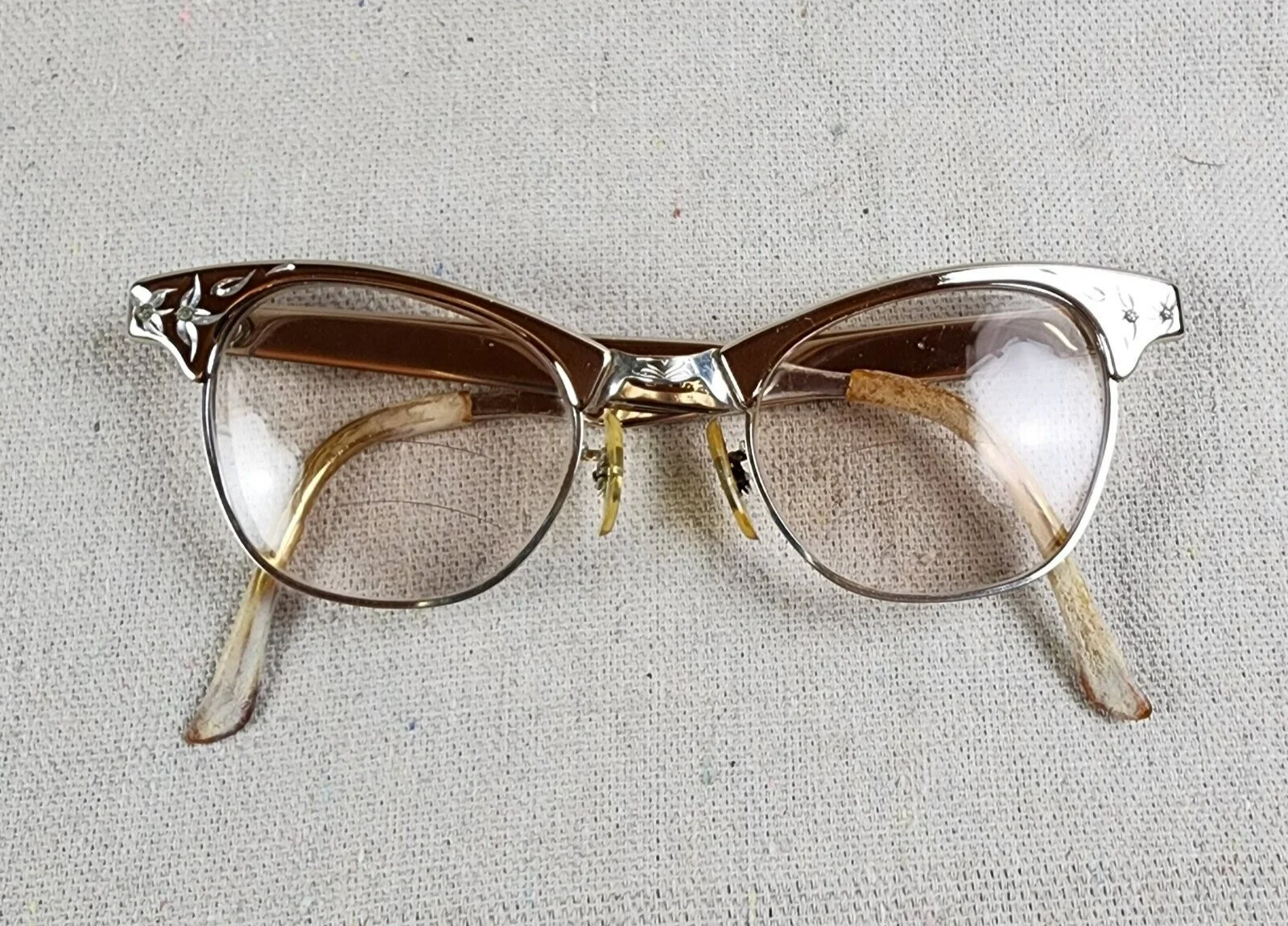 ART CRAFT 1950s Silver Cat Eye Eyeglass Frames Rhinestones USA Gold Filled Retro 2