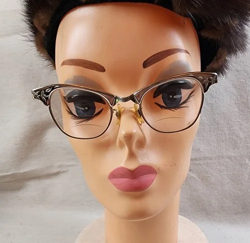 ART CRAFT 1950s Silver Cat Eye Eyeglass Frames Rhinestones USA Gold Filled Retro 4