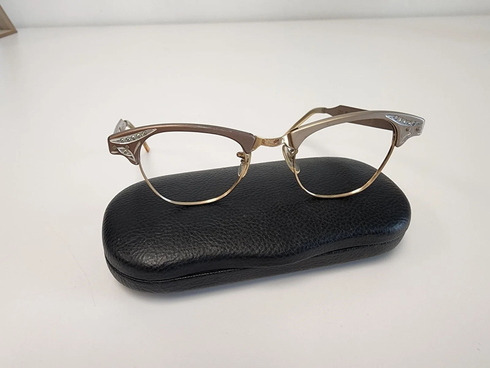ART CRAFT 50s Cat Eye Eyeglasses Frames Rhinestones 1/10 12K GF USA Made 5 1/2