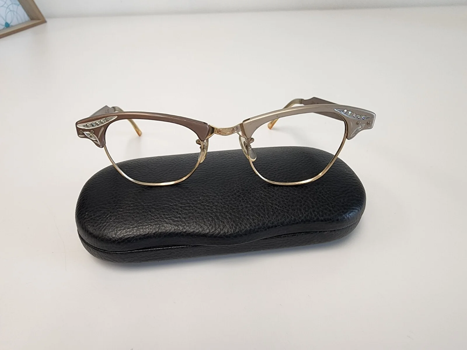 ART CRAFT 50s Cat Eye Eyeglasses Frames Rhinestones 1/10 12K GF USA Made 5 1/2 2