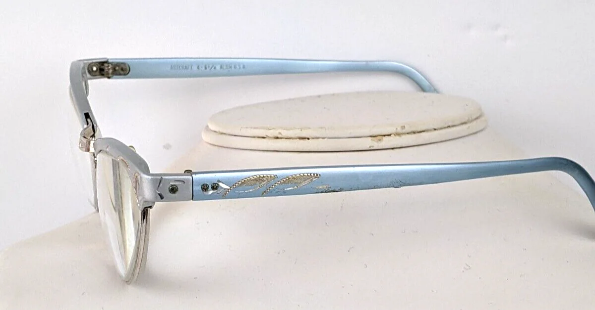 ArtCraft 1950s Cat Eye Eyeglasses Aluminum Engraved Silver & Powder Blue 12k GF 3