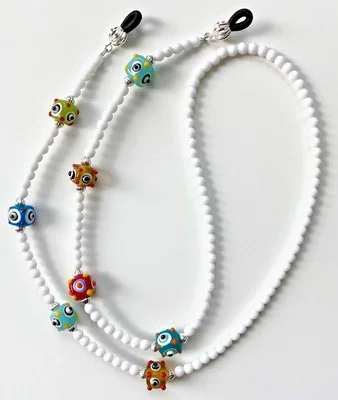 ARTSY~FUNKY~COLORFUL CUBES on WHITE Eyeglass~Glasses Lanyard Necklace Chain