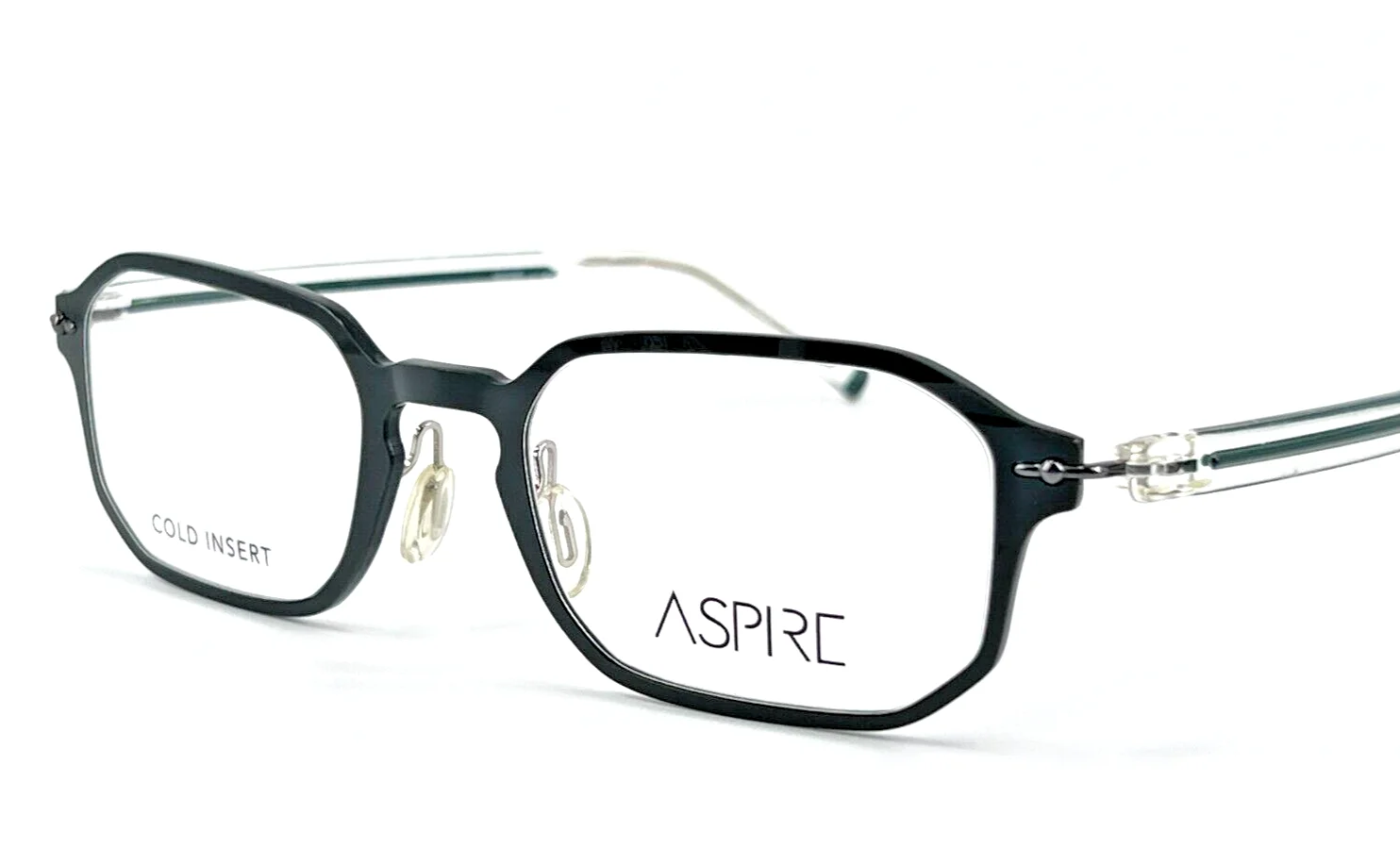 Aspire Quick Mens Plastic Eyeglass Frame Hunter Green 50-20 Adjustable Nose Pads