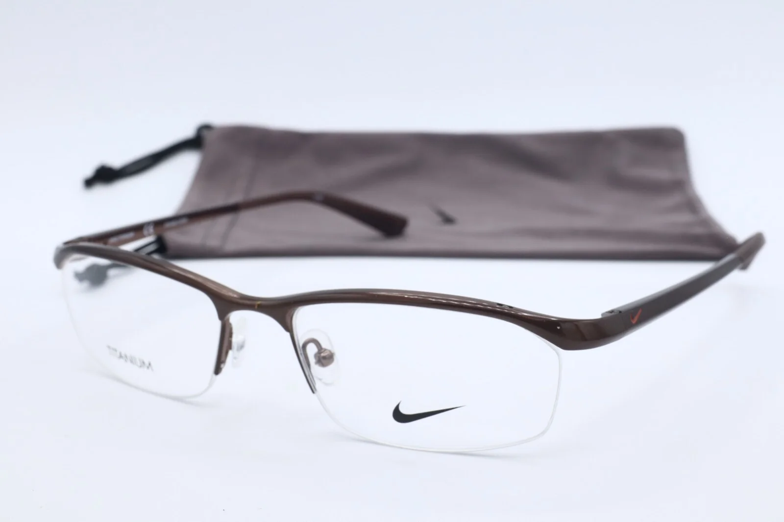 Authentic Nike TITANIUM NK 6037 259 Brown Rectangle Eyeglasses Clear Lenses 53mm 1