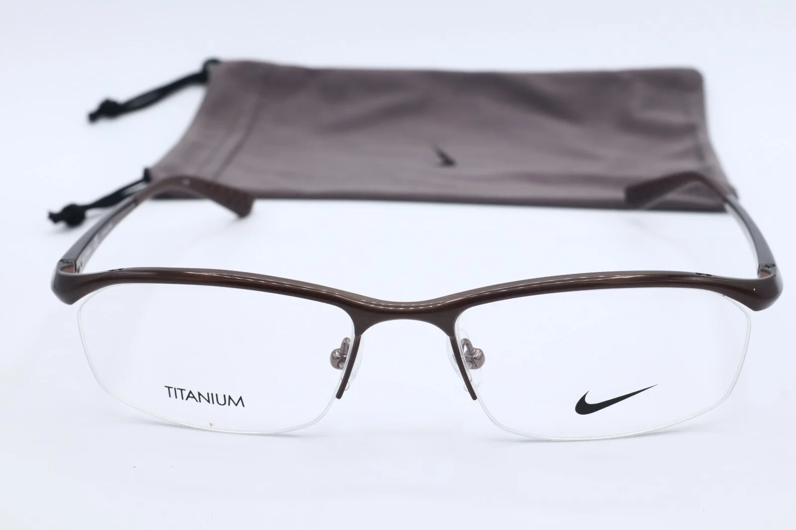 Authentic Nike TITANIUM NK 6037 259 Brown Rectangle Eyeglasses Clear Lenses 53mm 2
