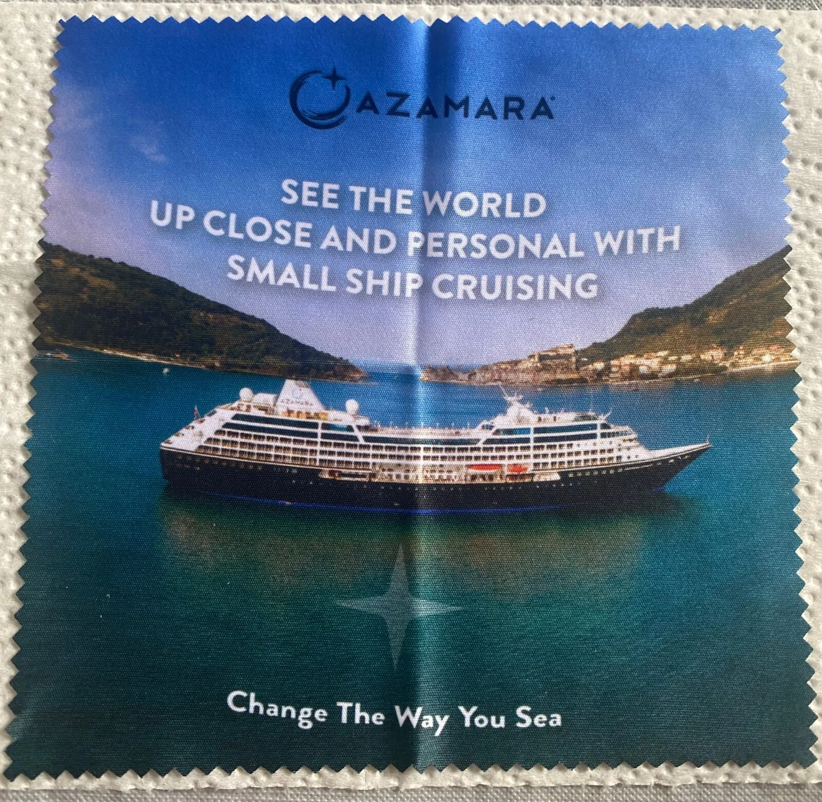 AZAMARA Cruising ..Small cruise ship promo. Souvenir ,eye glasses wiper cloth