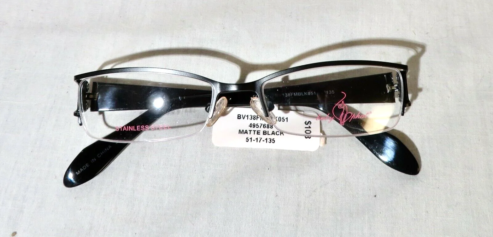 Baby Phat 138 eyeglasses 51-17-135 Black eyewear 1/2 rim frames w/case NEW 4