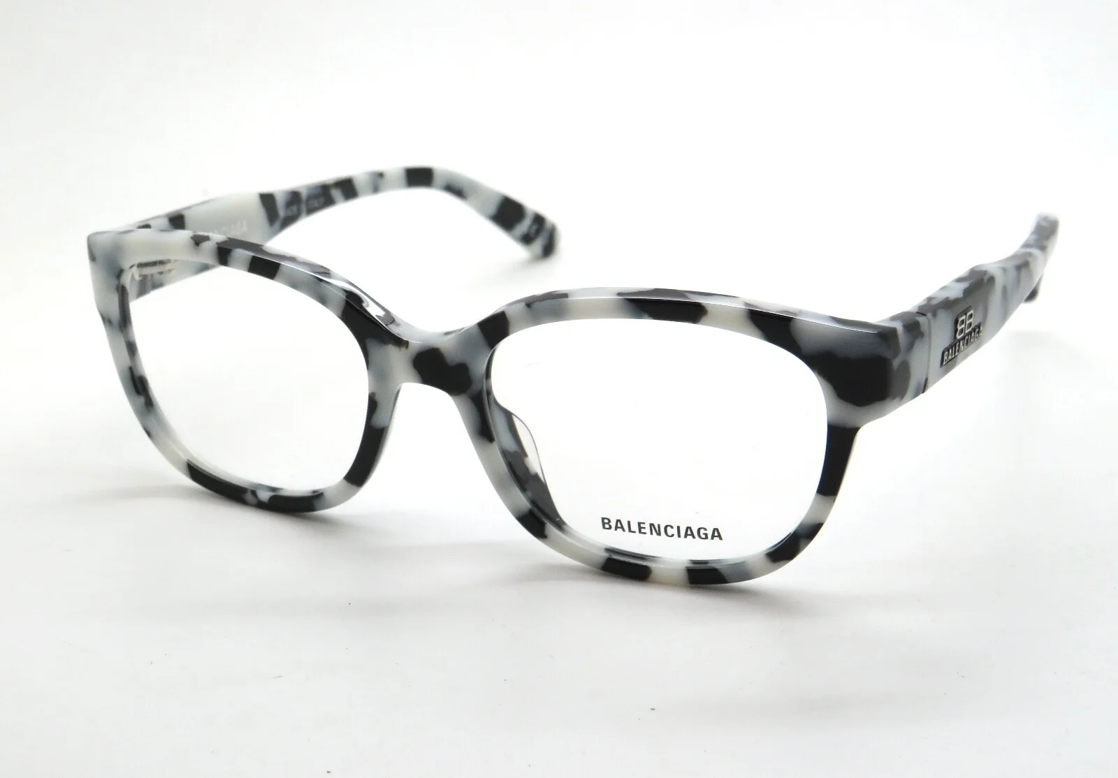 Balenciaga Eyeglasses Frames BB0214O 003 Black White Tortoise Square 52-18-135