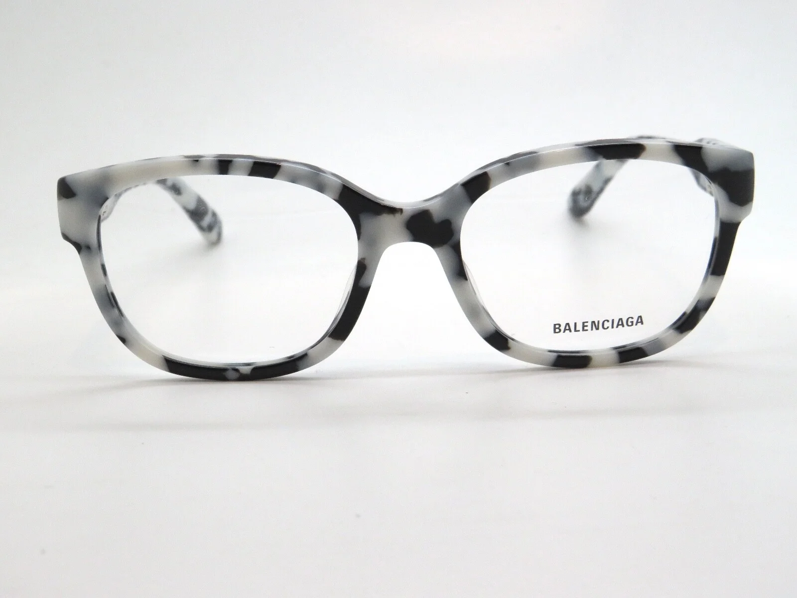 Balenciaga Eyeglasses Frames BB0214O 003 Black White Tortoise Square 52-18-135 2