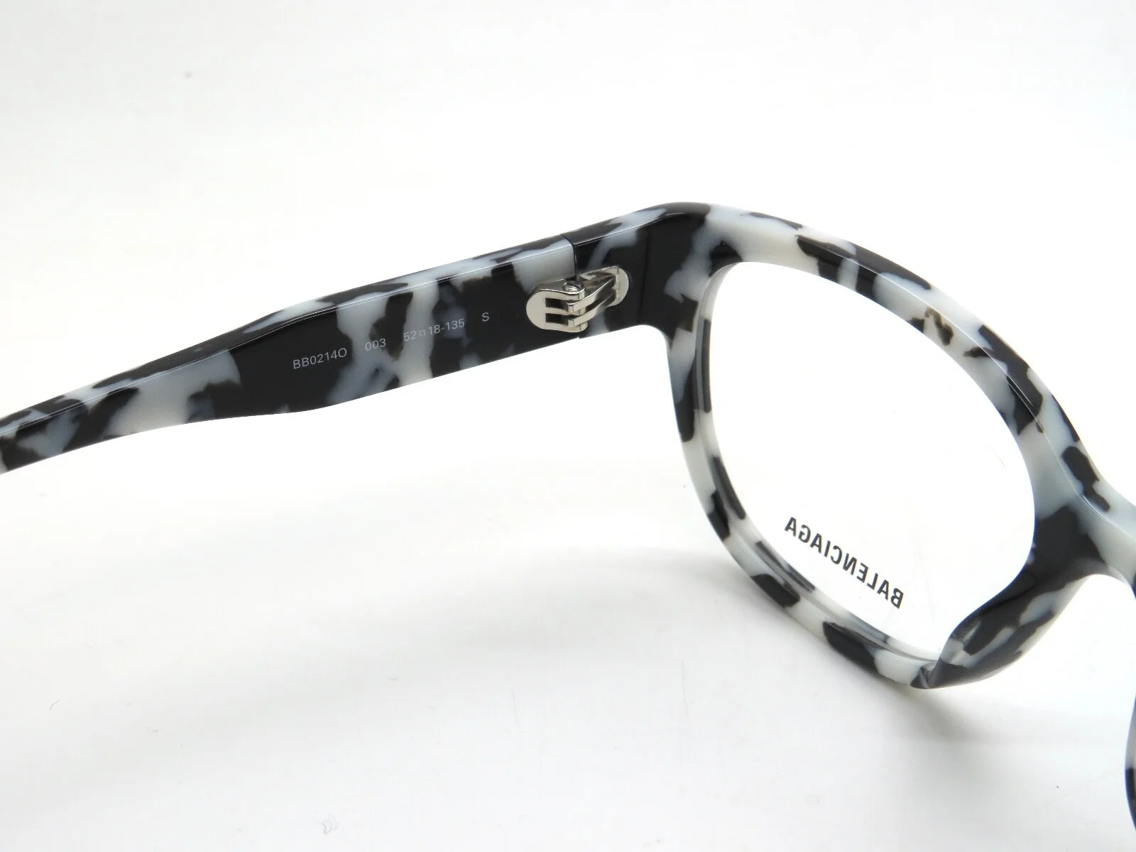 Balenciaga Eyeglasses Frames BB0214O 003 Black White Tortoise Square 52-18-135 4