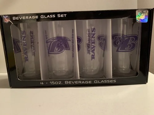 Baltimore Ravens 4 - 15oz beverage glass set NFL