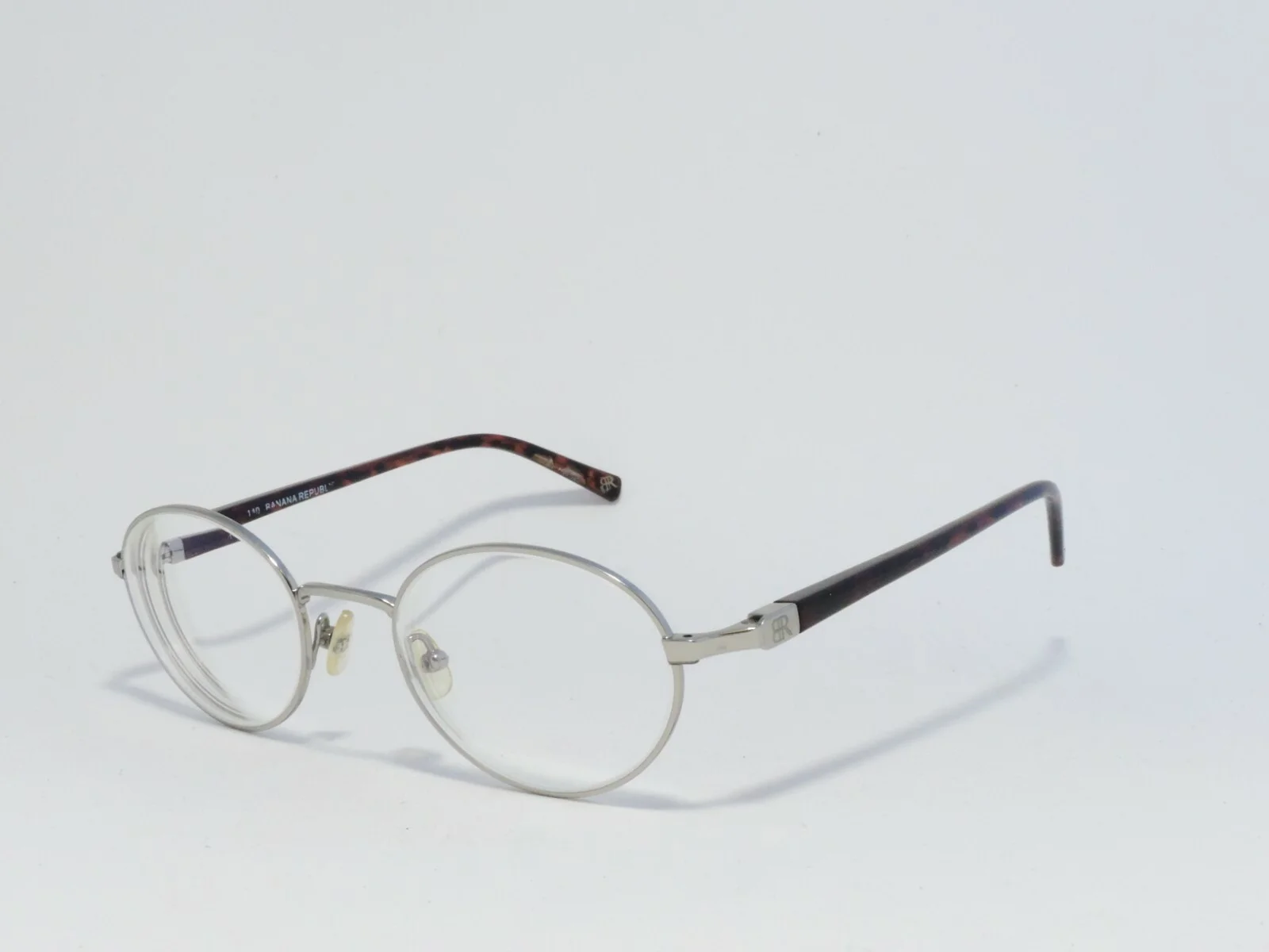 BANANA REPUBLIC SMALL OVAL METAL ACETATE EYEGLASS FRAMES SILVER HAVANA 140MM 2