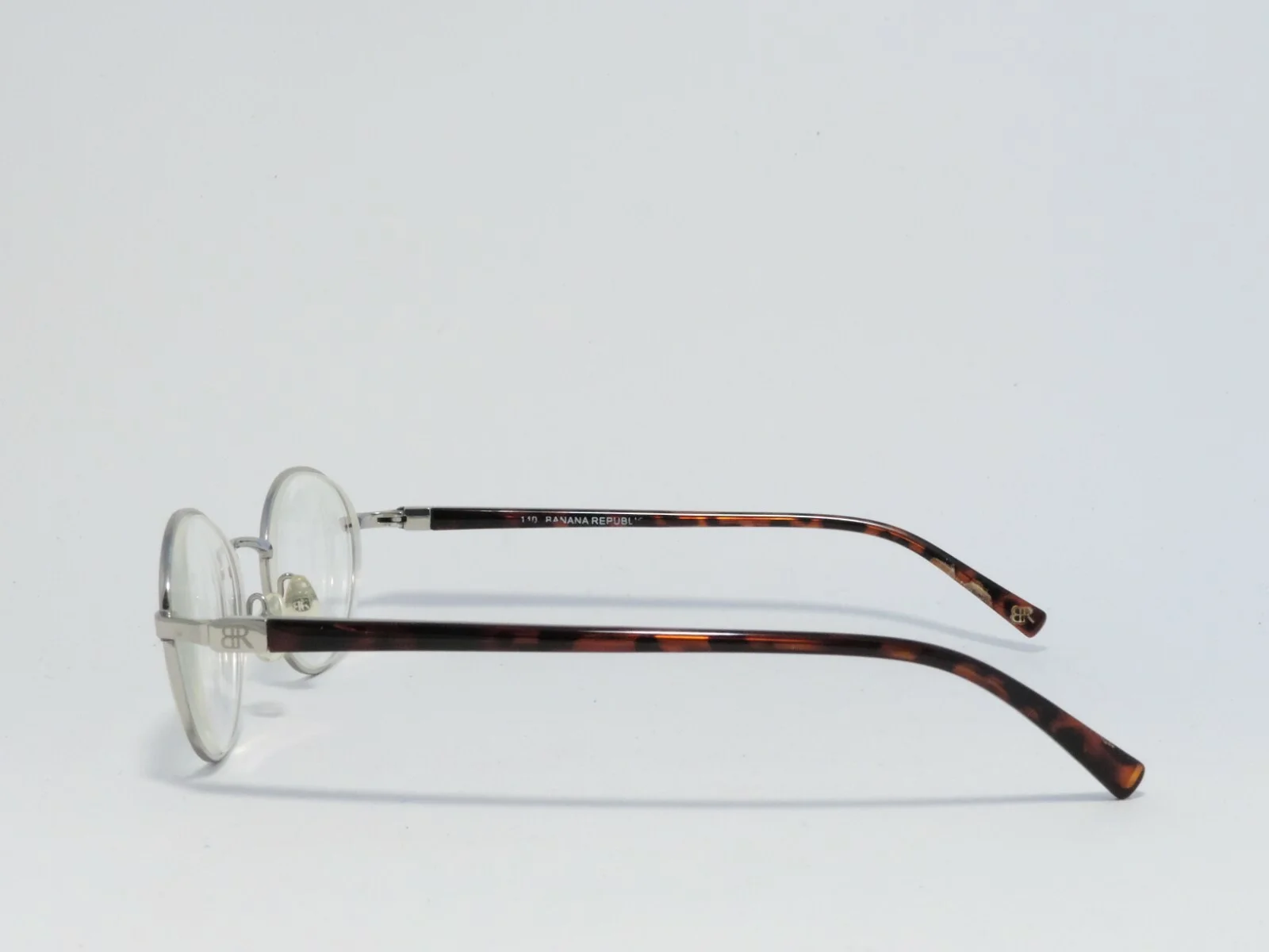 BANANA REPUBLIC SMALL OVAL METAL ACETATE EYEGLASS FRAMES SILVER HAVANA 140MM 3