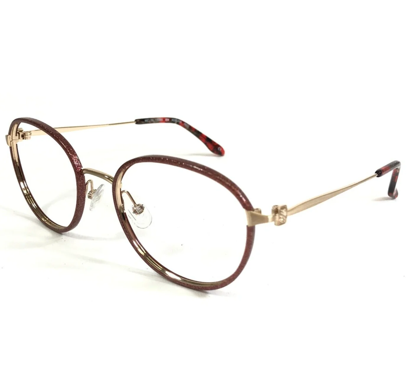 BCBGMAXAZRIA Eyeglasses Frames ADELINA Red Sparkly Glitter Gold Round 49-18-135